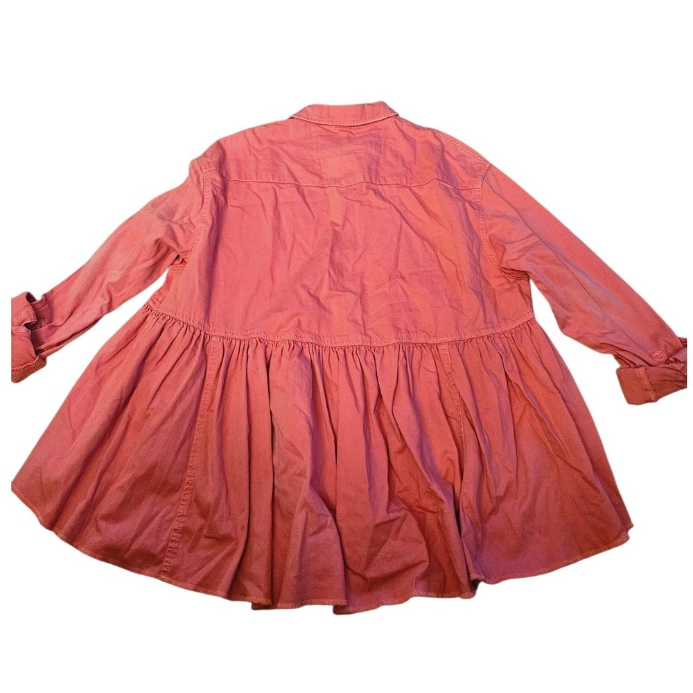 We The Free by Free People Coral Red Peplum Button Down Shirt – Size Small - Picture 7 of 9